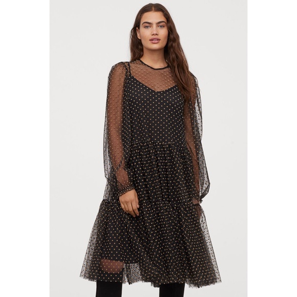 Flock-Print Mesh Dress - Picture 2 of 5